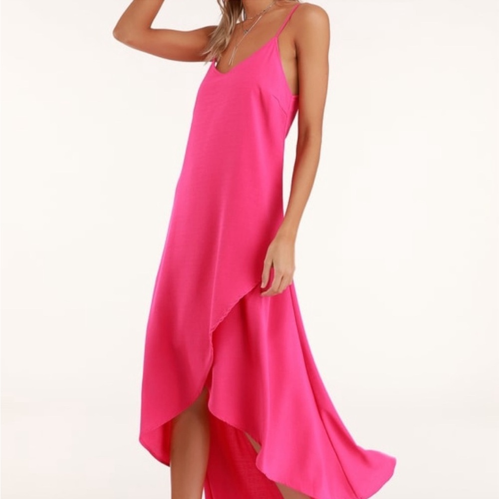 Lulus | Hot pink high low maxi dress
